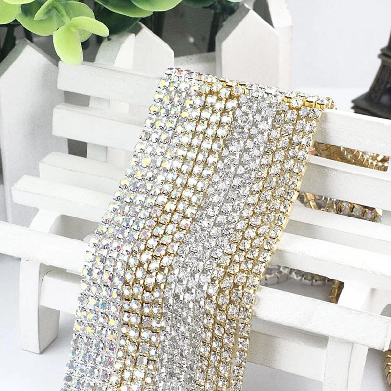 Description Picture 6 of item1Meter 2-4mm Crystal Rhinestone Close Chain Trim Sew-On Glue-On Cup Chain Rhinestones for DIY Craft Garment Accessories SS6-SS12