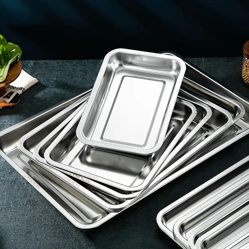 Description Picture 4 of itemStainless Steel Deep Storage Tray Food BBQ Plates Steamed Dishes Service Pan Kitchen Pastry Baking Tools