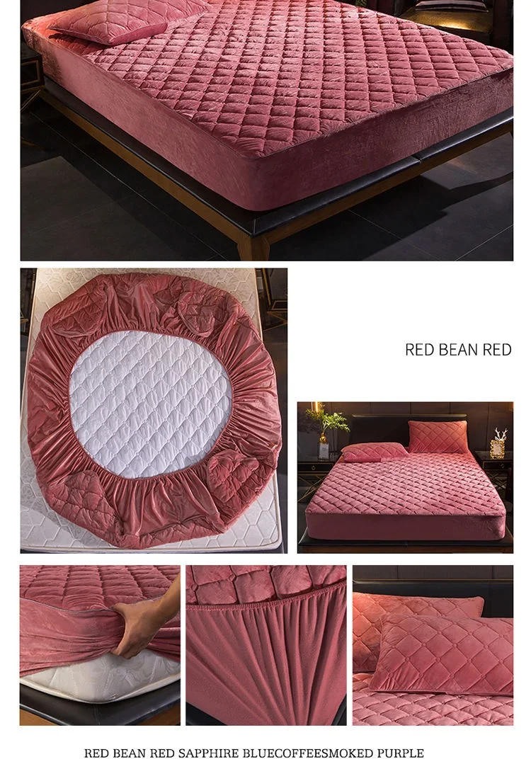 Description Picture 5 of itemCrystal Velvet Thicken Quilted Mattress Cover Warm Soft Plush Queen King Quilted Bed Fitted Sheet Not Including Pillowcase