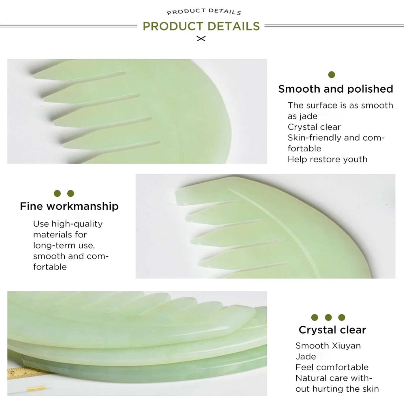 Description Picture 4 of itemJade Massage Comb Head Scalp Massager Gua Sha Board Stone Body Massage Brush Meridian Comb Hair Treatment Beauty Tool 1PC