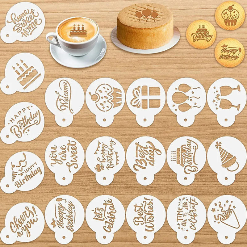 Description Picture 4 of item20pcs/set Happy Birthday Best wish Cookies Stencil PET Chocolate Coffee Stencils Template DIY Cake Decorating Tools Bakeware