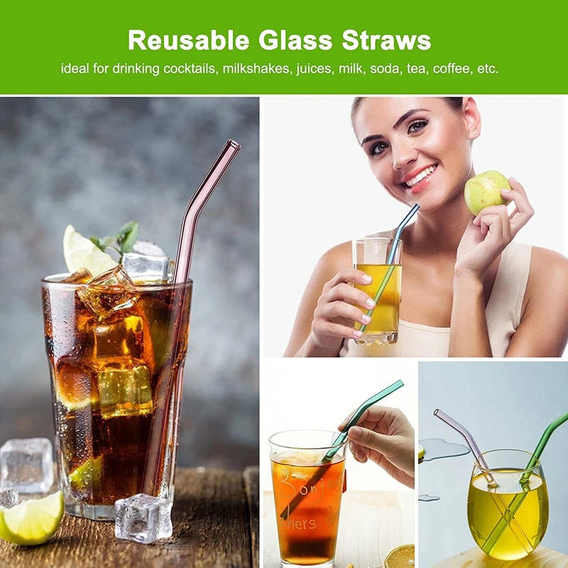 Description Picture 6 of item2Pcs Colorful Drinking Straws High Borosilicate Glass Straw Reusable Straws for Smoothies Juice Milkshake Coffee Cocktail Straw