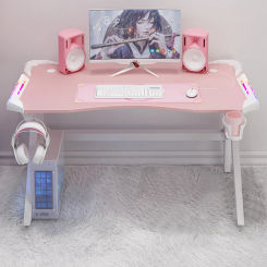 2023 New Pink Computer Desk 120cmX60cmX75cm Game Desk Girl Office Home Desk Internet Celebrity Desk with Color LED Slide Desk