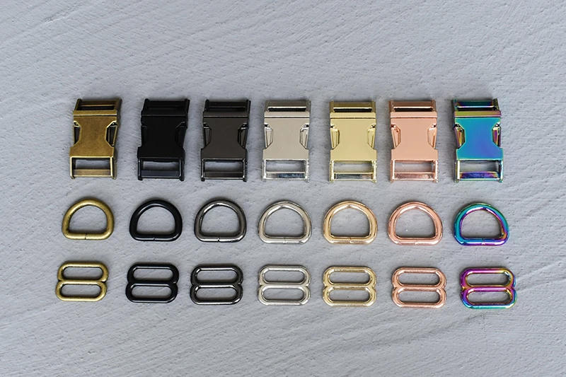 Description Picture 3 of item1 Set 15mm/20mm/25mm Webbing Metal Hardware D Ring Adjuster Belt Strap Slider Release Buckle Three-Piece Use For DIY Dog Collar