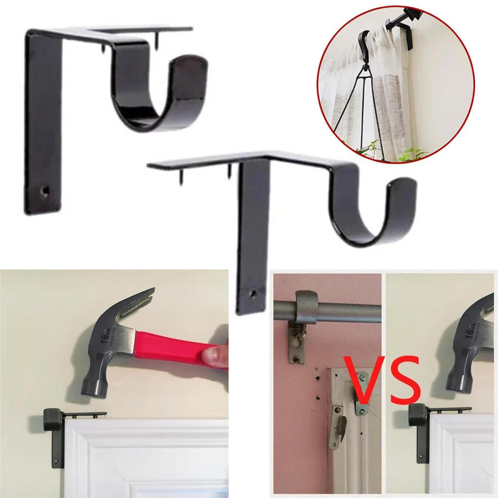 Description Picture 2 of itemNew 2 X Bracket Kwik Hang Curtain Rod Holders Tap Right Into Window Frame Rod High Quality