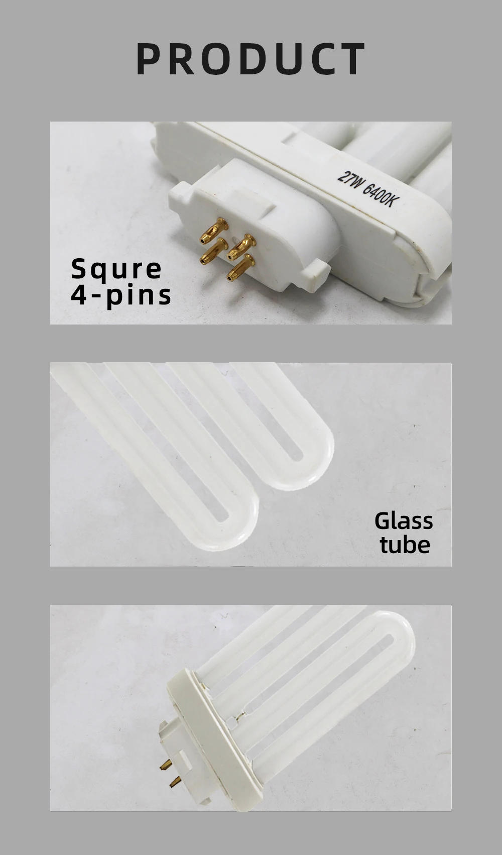 Description Picture 3 of itemZHMZH Four Needles Fluorescent Light Tubes Square Pins Eye-Protection Lamp-Tube 6500K Energy Saving Lamp 15W 27W G10q