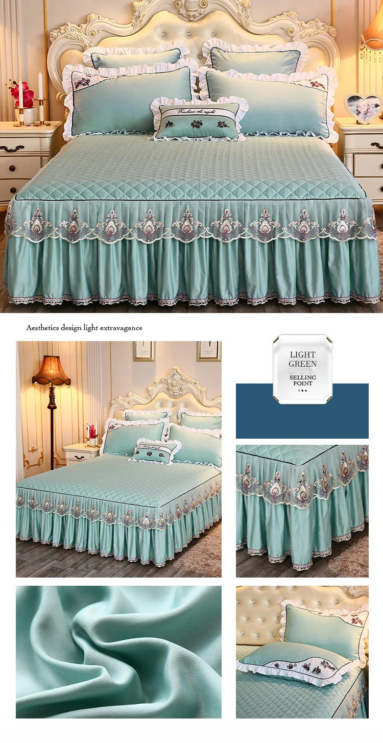 Description Picture 6 of itemLace Bed Sheet Sets Home Cute Bed Sheets Queen/King Size Bedspread Cotton Warm Cushion Bed Skirt 1/3 Pcs Bed Sheets
