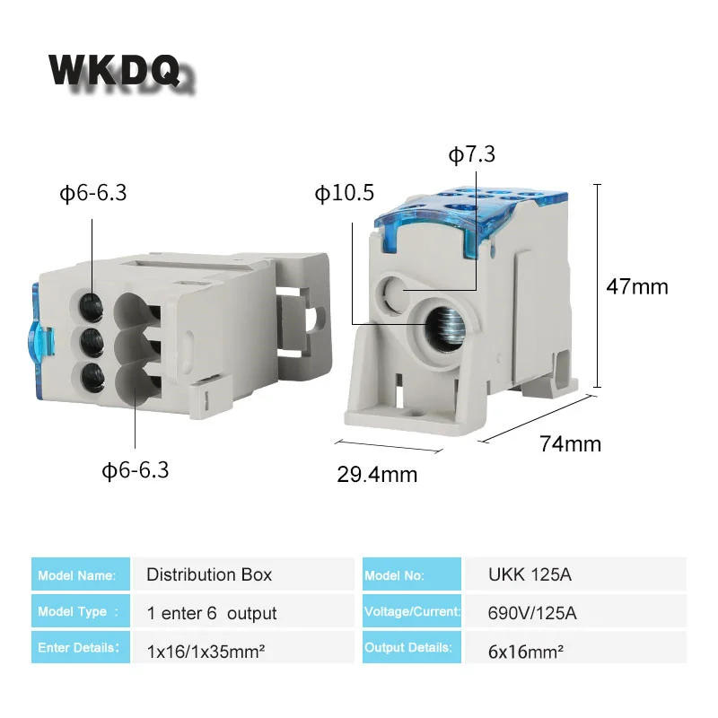 Description Picture 3 of itemUKK Series 80A/125A/160A/250A/400A/500A Junction Power Universal Din Rail Wire Connector Terminal Blocks Distribution Box