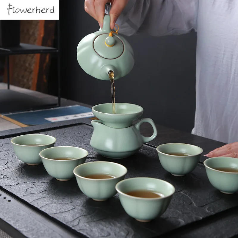 Description Picture 4 of itemLarge Ru Kiln Ceramic Kung Fu Tea Set Teaware Teapot Tea Cup Gaiwan Tea Infuser Tea Strainer Tea Pot and Cup Set Teacups Tea Sea