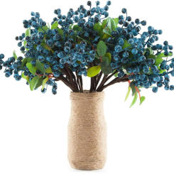 5 Pack 25CM Plastic Artificial Flowers California Berries Blueberry Fruit Fake Silk Flowers Home Decorative Party Wedding Blue