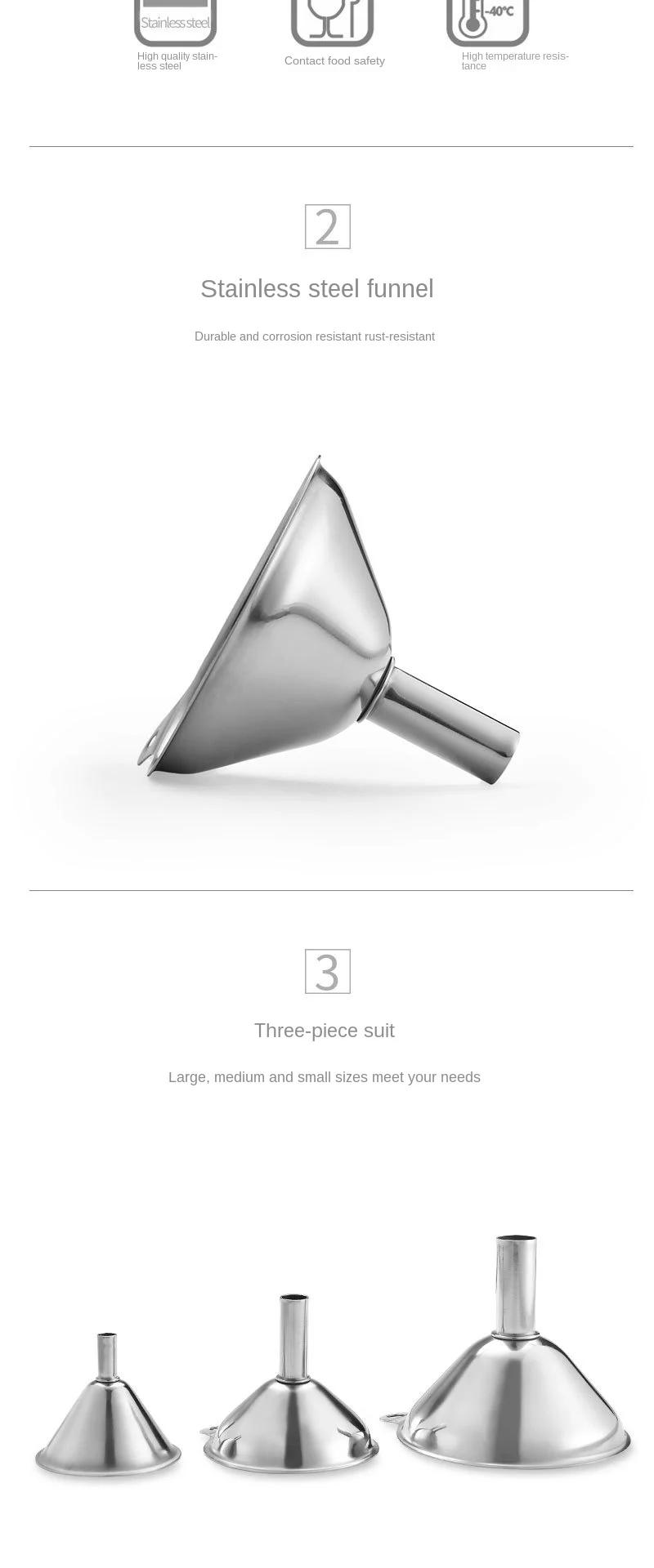 Description Picture 3 of item3Pcs Mini Small Mouth Funnel Stainless Steel Filling Hip Flask Beer Liquid Oil Kitchen Gadget Spice Wine Flask Filter Funnel