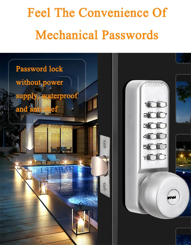 Description Picture 3 of itemLSTABAN Zinc Alloy Double-sided Mechanical Digital Door Lock Without Power Button Password Lock Home Security Furniture Hardware