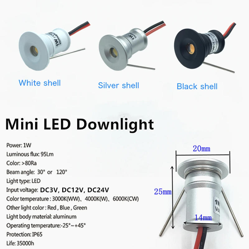 Description Picture 3 of item20pcs LED Spotlight Dimmable 12V 3V 24V Downlight 1W Recessed Ceiling Lamp Kitchen Cabinet Stair Spot Bulb Light Dropshipping