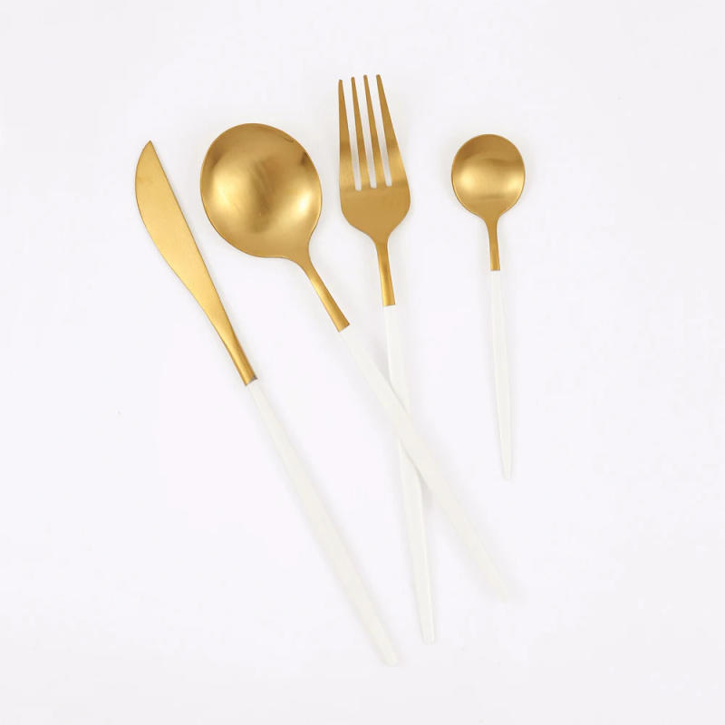 Description Picture 3 of item24Pcs Matte Gold Dinnerware Set 18/10 Stainless Steel Knife Fork Spoon Cutlery Set Kitchen Silverware Flatware Tableware Set