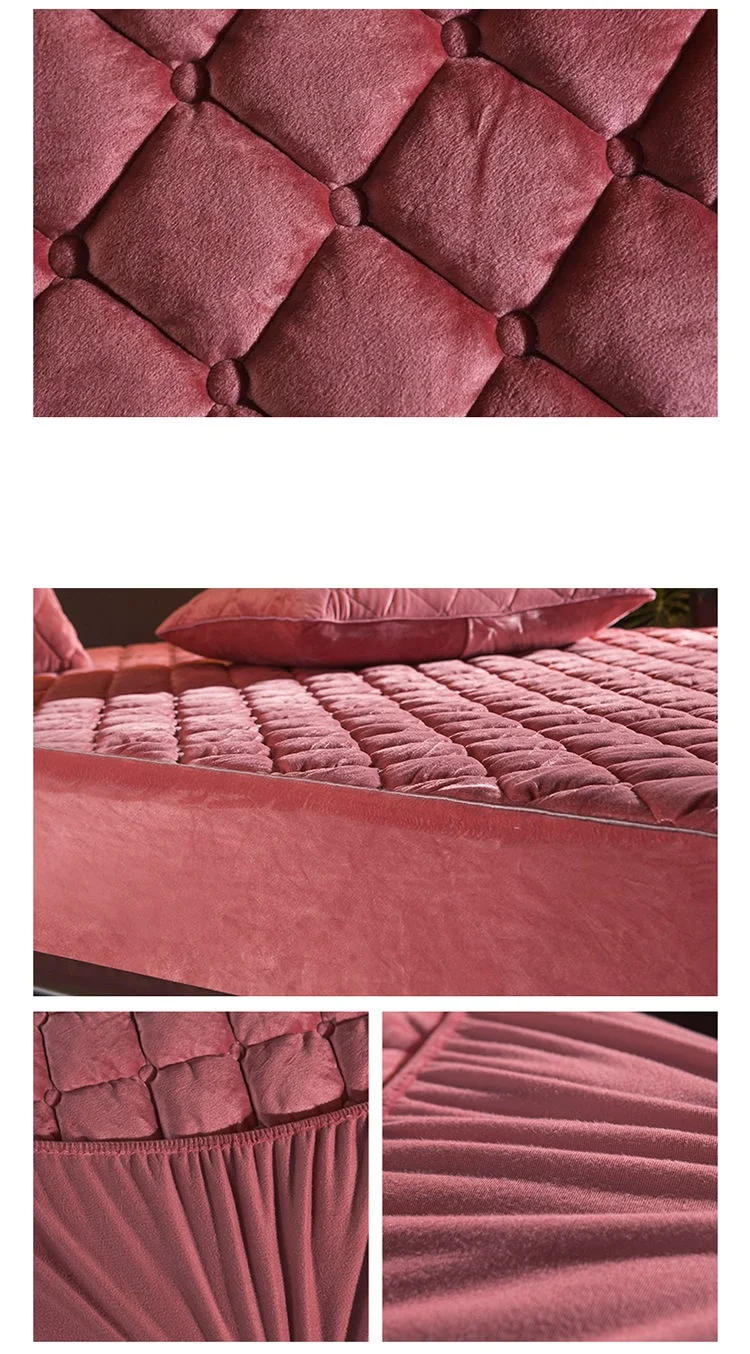 Description Picture 6 of itemCrystal Velvet Thicken Quilted Mattress Cover Warm Soft Plush Queen King Quilted Bed Fitted Sheet Not Including Pillowcase