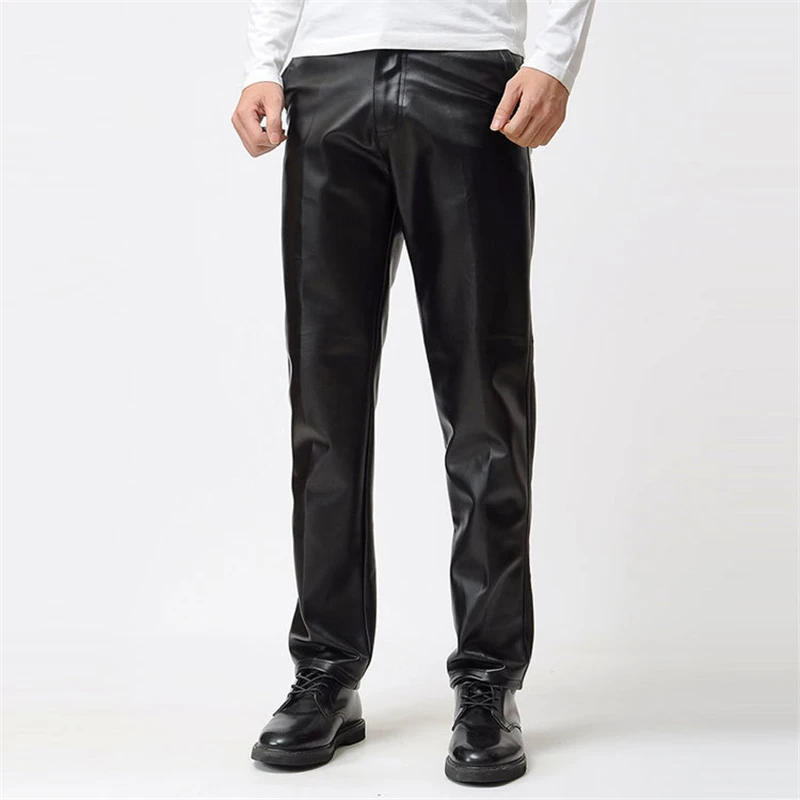 Description Picture 2 of itemHot Sale Man Leather Moto Pants Spring Winter Men Slim Pu Leather Trousers High Elastic Man Motorcycle Pants Street Pu Trouser