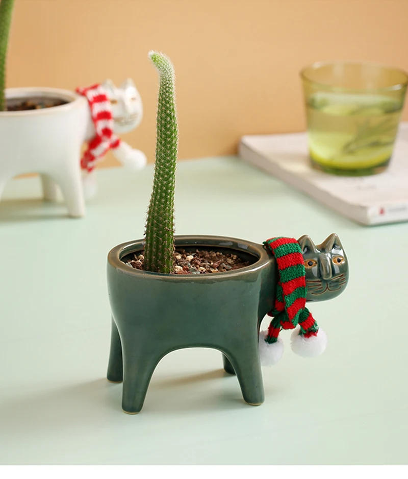 Description Picture 5 of itemHOT Cute Cat Plant Pot Ceramic Animal Planter Garden Balcony Decor Succulent Flower Pots for Bonsai Cactus Vase Dropshopping