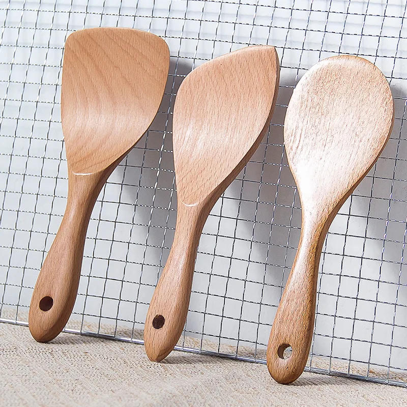Description Picture 5 of item3 Types Wooden Rice Paddle Rice Spoon High Quality Rice Scoop Sushi Rices Paddle Tableware Spoon Dinnerware Kitchen Gadgets Tool
