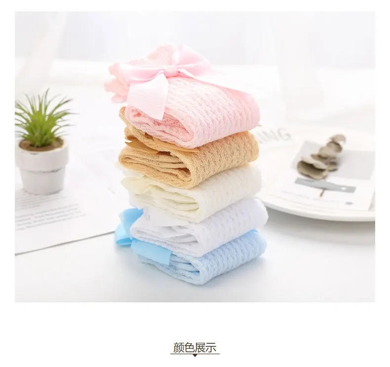 Description Picture 3 of item0-24Month Baby Girl Socks Toddler Bow Cotton Summer Mesh Lace Baby Knee Socks Newborn Infant Baby Princess Long Socks 2025 New