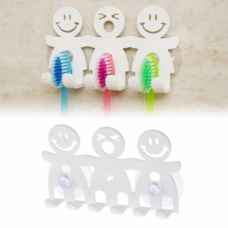 Description Picture 3 of itemToothbrush Holder Wall Mounted Suction Cup 5 Position Cute Cartoon Smile Bathroom Sets