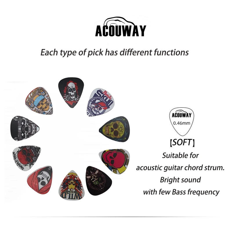 Description Picture 6 of itemAcouway 10 Pieces ABS Electric Guitar Picks Acoustic Music Pick Mediator Thickness 0.46 /0.71/0.96MM