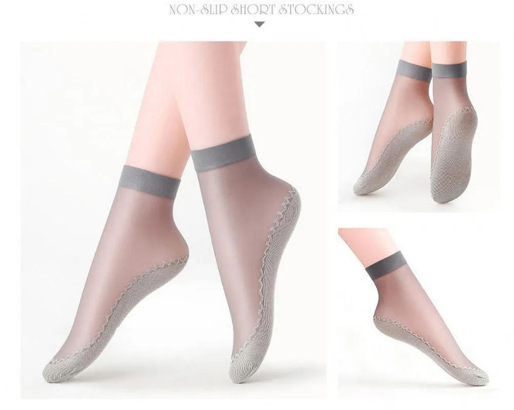 Description Picture 5 of itemSummer Soft Silk Socks Women Cotton Breathable Bottom Non-Slip Transparent Thin Socks Ladies Short Sock Nylon Slippers Sock