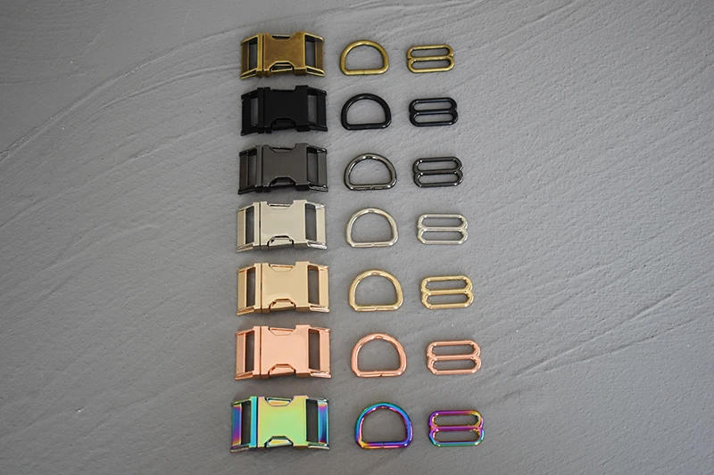 Description Picture 4 of item1 Set 15mm/20mm/25mm Webbing Metal Hardware D Ring Adjuster Belt Strap Slider Release Buckle Three-Piece Use For DIY Dog Collar