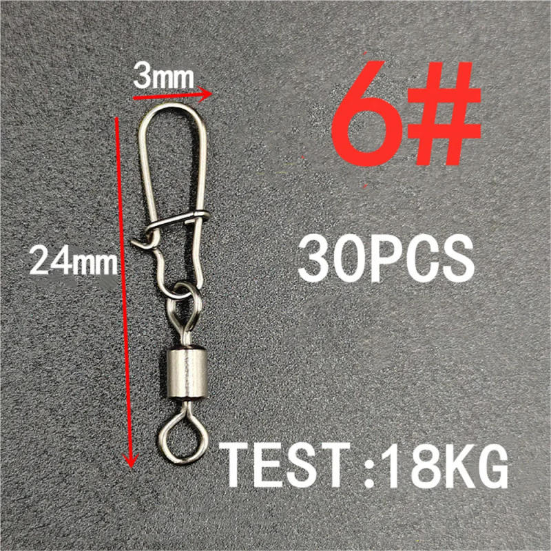 Description Picture 4 of item30pcs/lot Fishing Connector Swivels Interlock Pin Snap Rolling Swivel Stainless Steel Snap Fishhook Lure Fishing Accessories