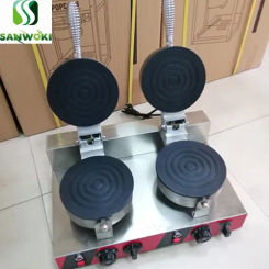 Double head electric circle waffle baker machine Thai Hanamaki machine Ice Cream Cone Machine waffle machine Round Waffle Iron