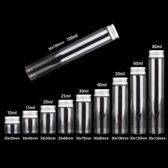 12pcs 10ml 15ml 20ml 25ml 30ml 40ml 50ml 60ml 80ml 100ml Glass Bottles With Aluminum Caps Empty Glass Spice Bottle For Art Craft