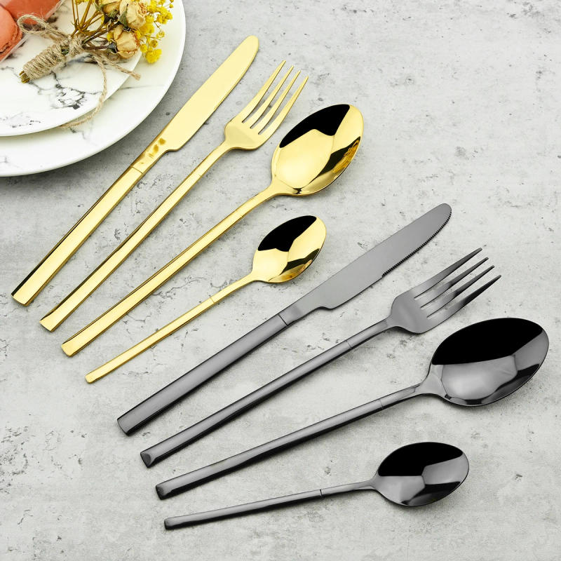 Description Picture 3 of itemStainless Steel Cutlery Set Mirror Black Dinnerware Set Knife Dessert Fork Coffee Tea Spoon Tableware Western Kitchen Flatware