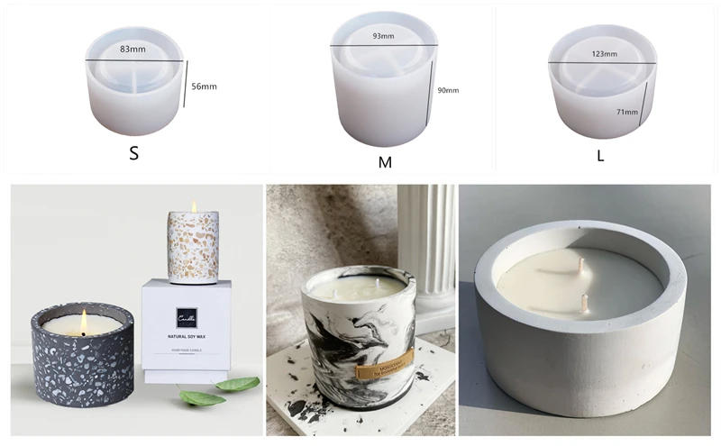 Description Picture 5 of item3 Sizes Round Cement Concrete Molds for Candle Cup Holder Silicone Mold DIY Handmade Flower Pot Clay Mould Wax Box Making Tool