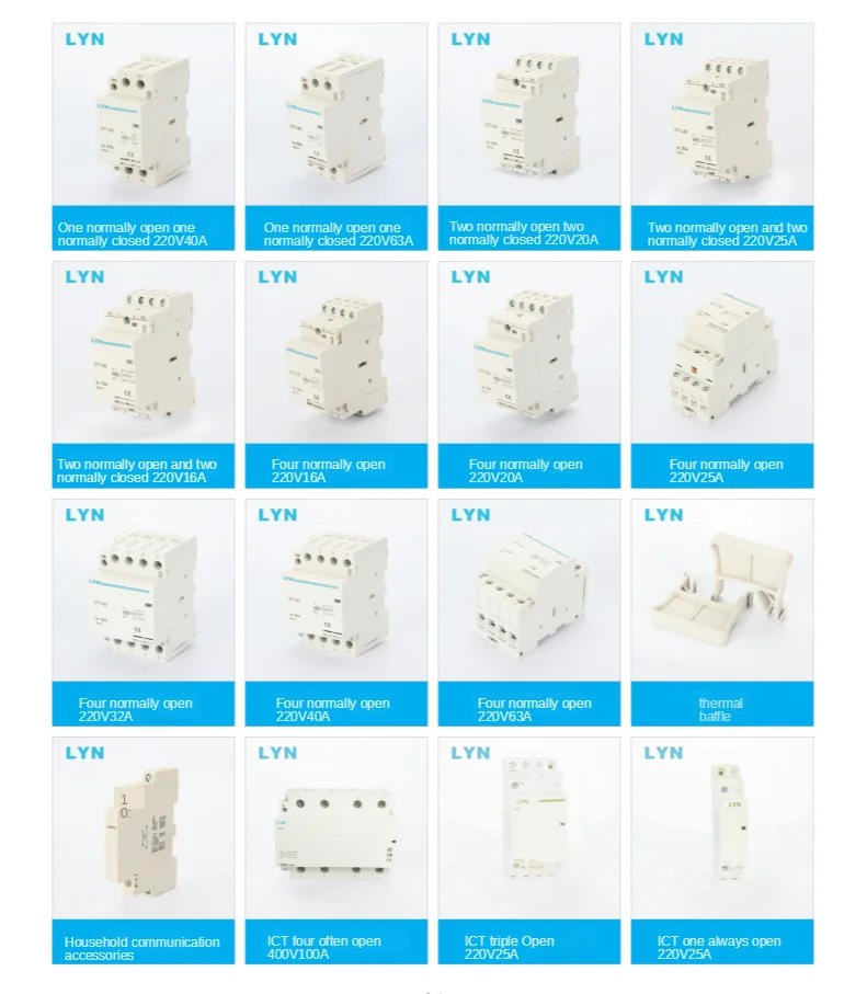 Description Picture 5 of item1PCS CT1-63 4P 32A 40A 63A 220V 400V~ 50/60HZ Din rail Household ac Modular contactor 4NO 2NO 2NC 4NC