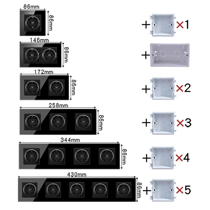 Description Picture 2 of itemWall Socket Free Combination,Black PC-Panel Deutsch Wall Socket Grounded, Multi-Frame Hybrid Outlet Universal