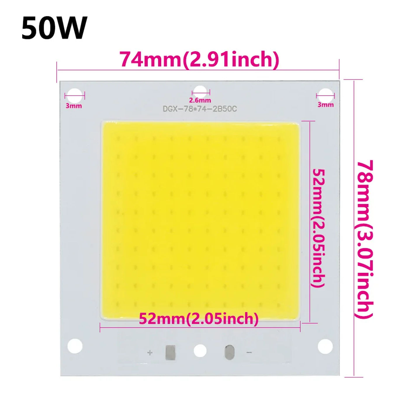 Description Picture 2 of item2PCS LED COB Chip High Power 50W 300mA LED COB Lamp Beads DC150V For DIY Spotlight Outdoor Light Board Cold White Square