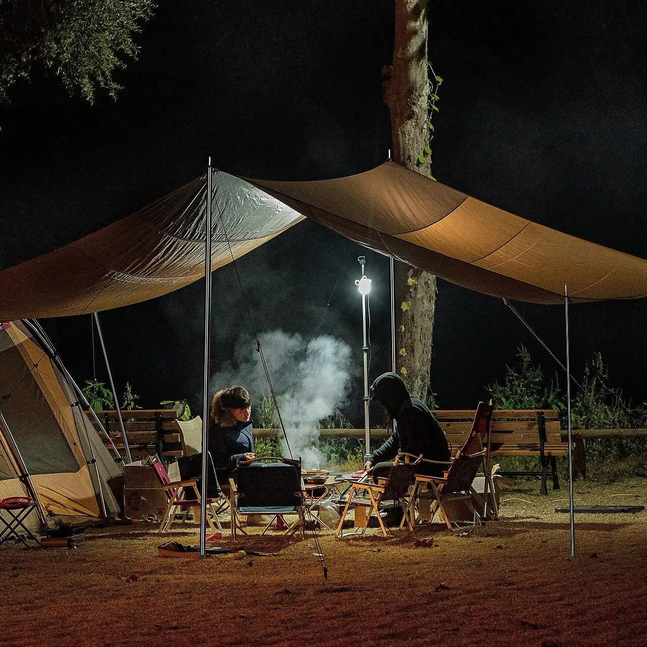 Description Picture 6 of itemSet of 2 Tent Poles Adjustable Tarp Poles Steel Rods for Sun Shelter Tarp Canopy Camping Replacement With Pegs & Ropes