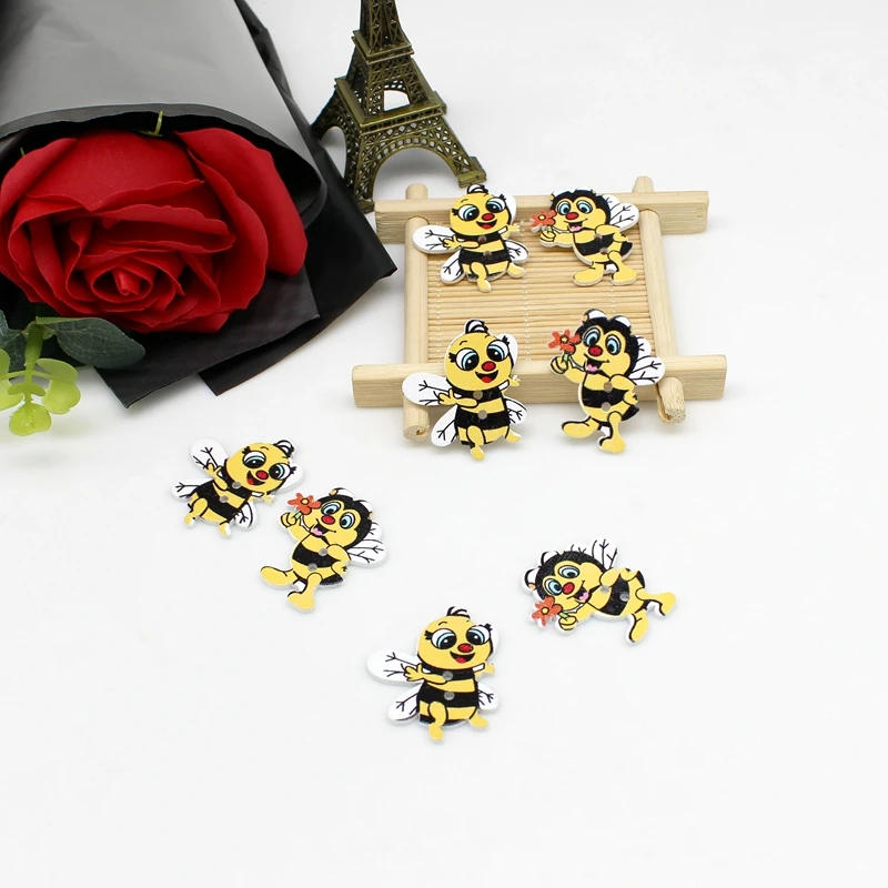Description Picture 2 of item50pcs bee Decorative Buttons  For Craft DIY Mixed 2 Holes Printing Wooden Buttons Scrapbooking Sewing Accessories