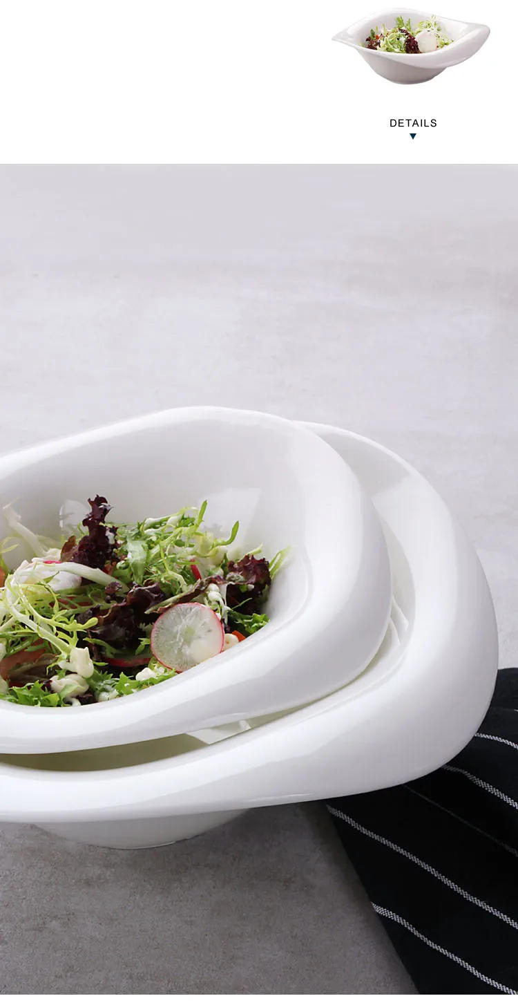 Description Picture 6 of itemEuropean Style Pure White Ceramic Salad Bowl Snack Dessert Bowl White Porcelain Dishes Kitchen Tableware Dining Table Decoration