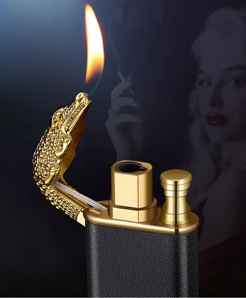 Description Picture 2 of itemVIP Dropshipping Creative Dragon Double Fire Lighter Jet Flame Open Fire Windproof Inflatable Crocodile Lighter Men's Gift