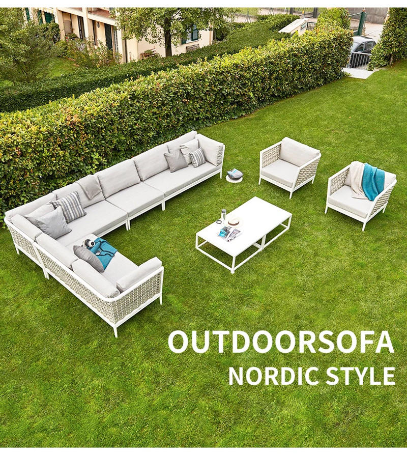 Description Picture 3 of itemRattan Outdoor Sofa Waterproof Corner Creative Furniture For Garden Courtyard Villa Model Terrace Sun Lounger White Simple Couch