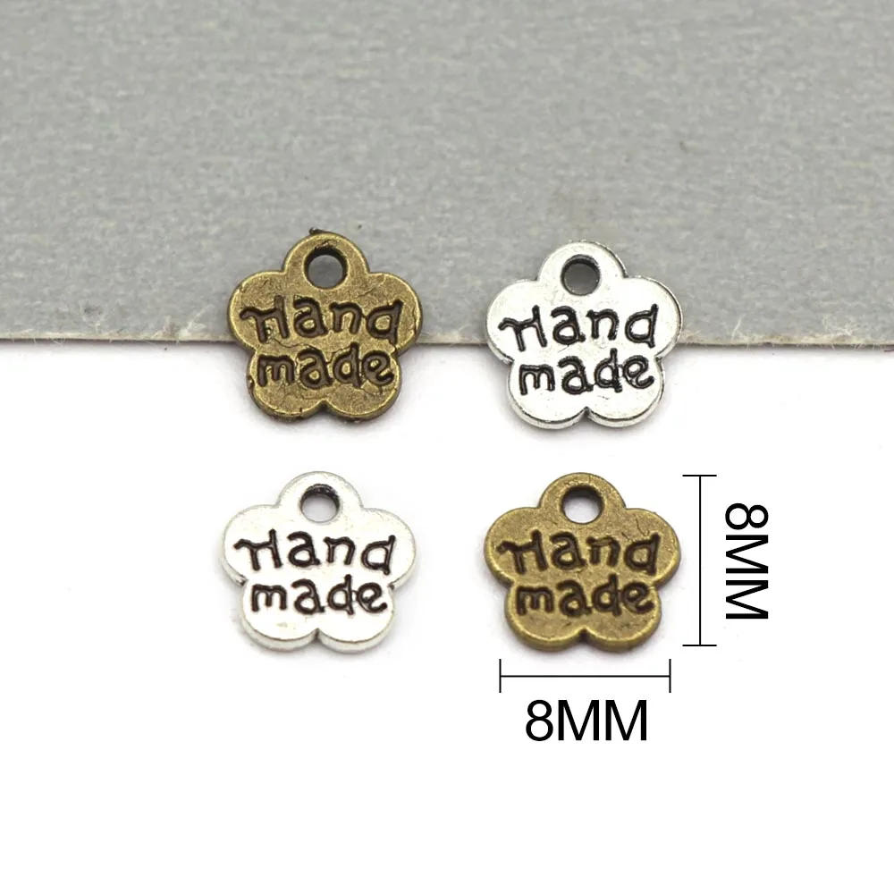 Description Picture 6 of item50pcs Flower Metal Label Silver Bronze Handmade Tags Hand Made Pendants Sewing Labels for Clothes Bags Garment Accessories 8x8MM