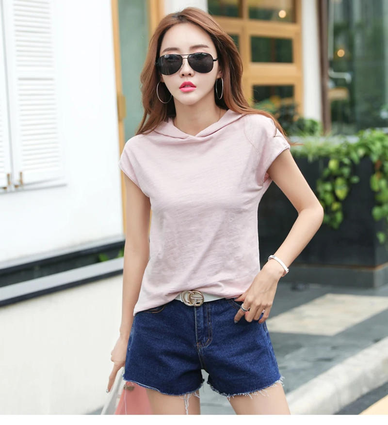 Description Picture 5 of itemCamisas Femininas 2025 T Shirt Hooded T-Shirt Women Short Sleeve Summer Tops Vetement Femme Tshirt Poleras De Mujer