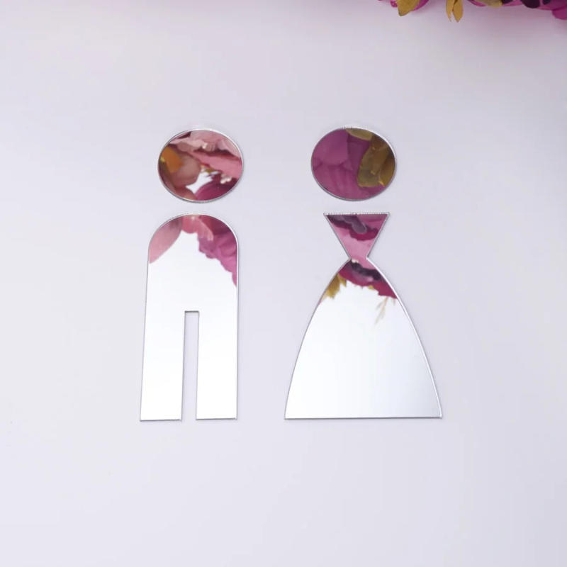 Description Picture 3 of item3D Acrylic Mirror Wooden Wedding Party Decoration Toilet Door Sign Bathroom WC Modern Style Wall Sticker Home Decor