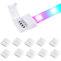 10Pcs 4-Pin 10mm RGB LED Light Strip Connectors PBC Solderless Gapless Terminal Extension Adapter Unwired for RGB 5050 LED Light