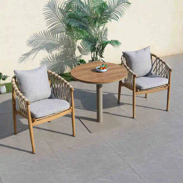 3-piece Aluminum woodlike hemp rope Garden outdoor furniture patio hand weaving chair Bistro 3 PCS Furniture set good quality