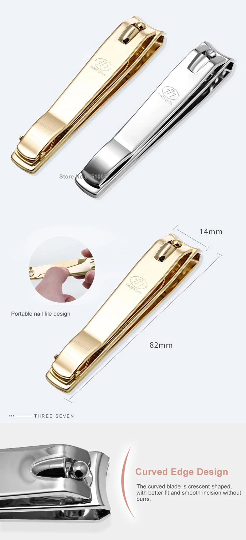 Description Picture 5 of itemTHREE SEVEN 1Pc Large-size Nail Clippers Trimmers 14K Gold-plated H-Carbon Steel Pedicure Care Professional Nail Tools