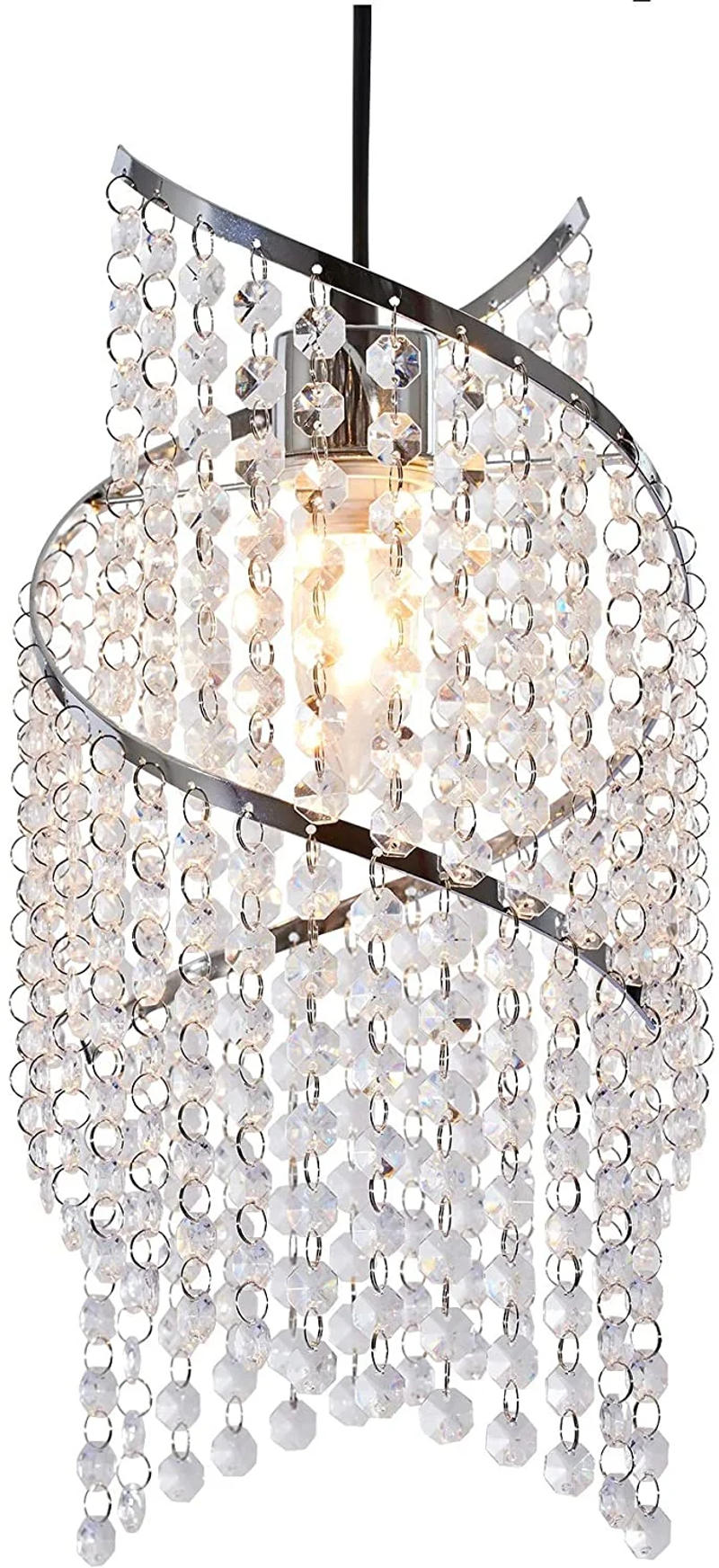 Description Picture 3 of itemK9 Crystal Long Beaded Ceiling Light Cover Spiral Droplet Frame Light Fitting Pendant Shade - (Clear, Without Light Cord Kit)