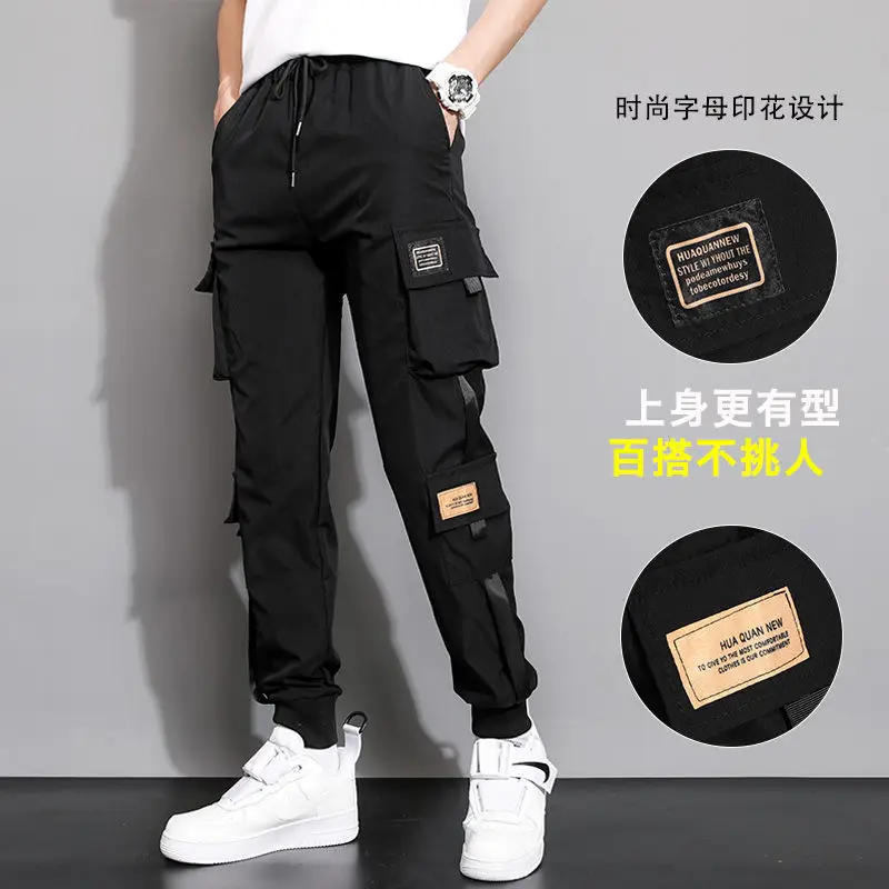Description Picture 5 of itemSummer Mens Overalls Fashion Loose Multi-Pocket Ankle Banded Trousers Casual Cargo Pants Jogging pants men korean streetwear
