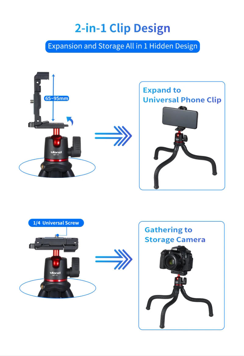 Description Picture 3 of itemPortable Versatile Tripod for Smart Phone DSLR Camera Octopus Tripod Phone Holder Mount Phone Clip Flexible 360 Degree Ballhead