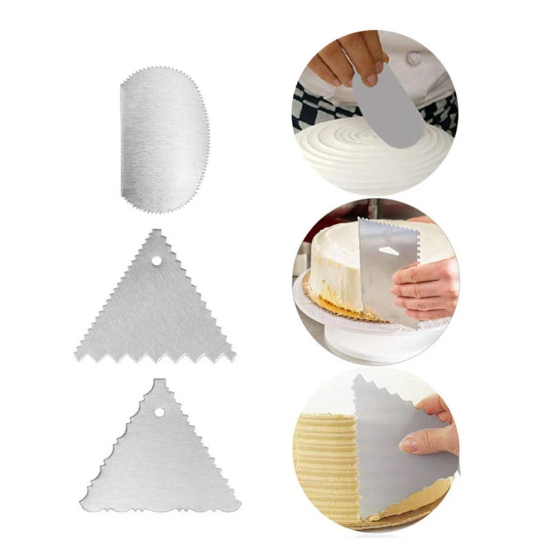 Description Picture 5 of itemStainless Steel Cake Cream Scraper Metal Dough Icing Fondant Spatulas Jagged Edge Pastry Cutters DIY Decorating Baking Tools